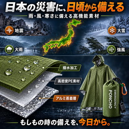 HeatGuard™｜超軽量・保温防災レインポンチョ