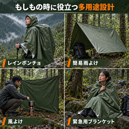 HeatGuard™｜超軽量・保温防災レインポンチョ