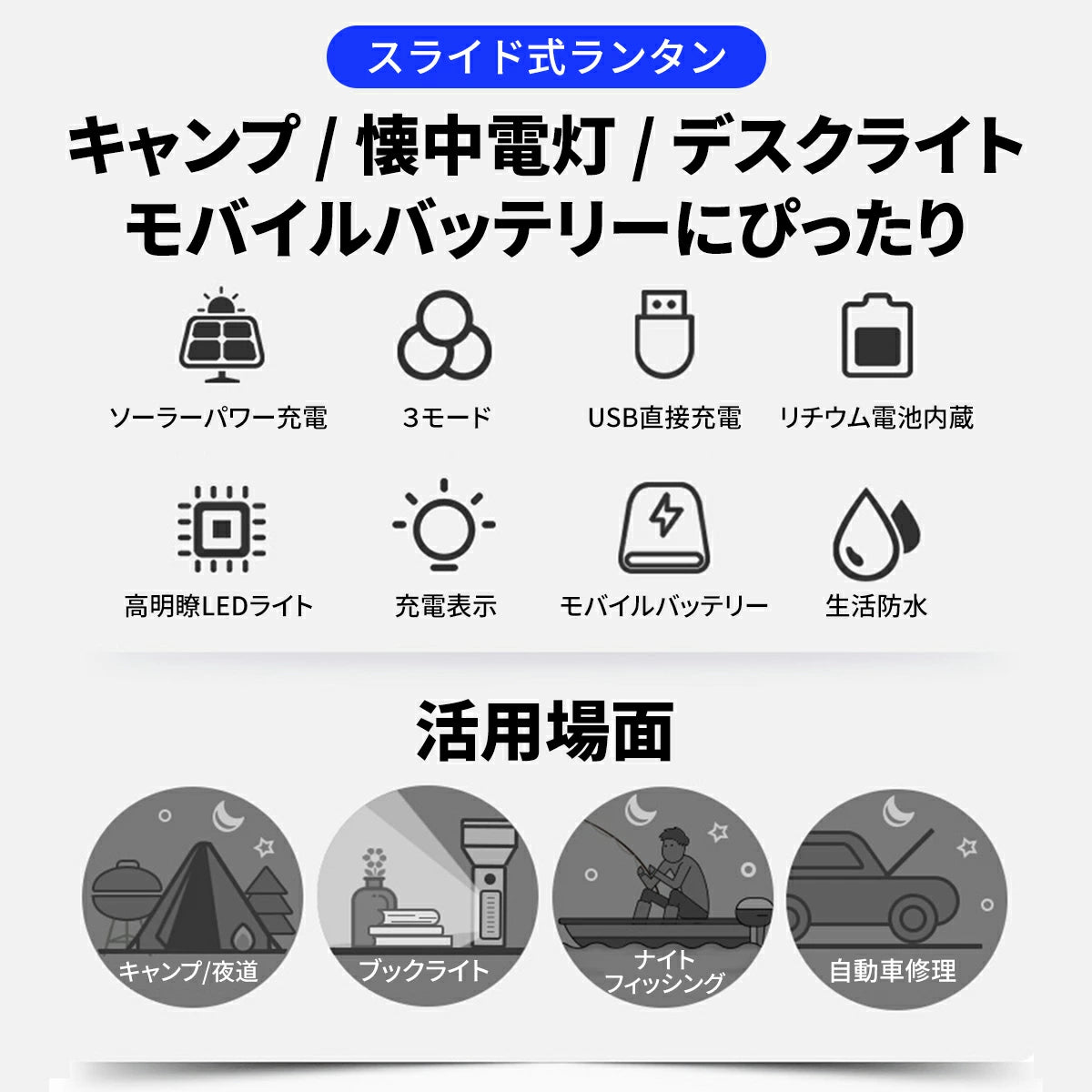 LumiCamp™ 多機能LEDランタン 防災・キャンプ対応 USB充電式