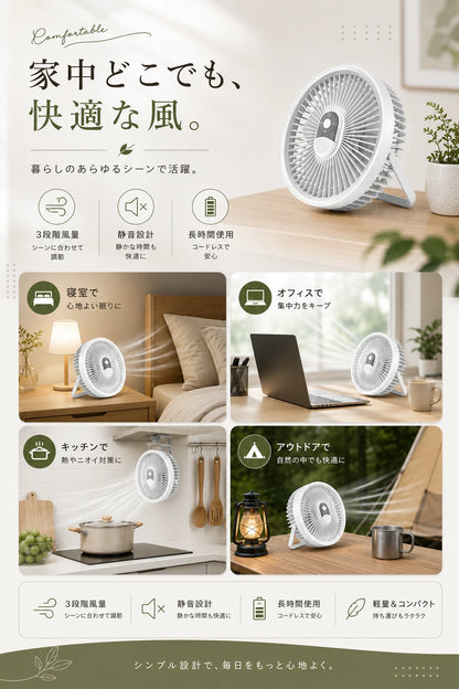 CoolWind Pro™｜LED搭載 携帯扇風機（車内・アウトドア対応）