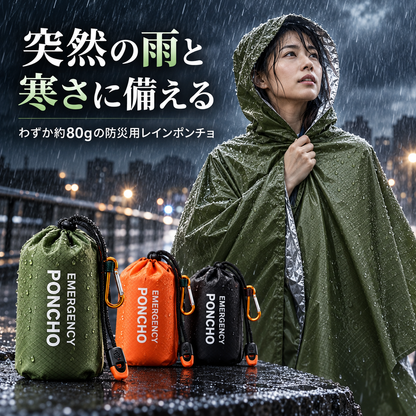 HeatGuard™｜超軽量・保温防災レインポンチョ